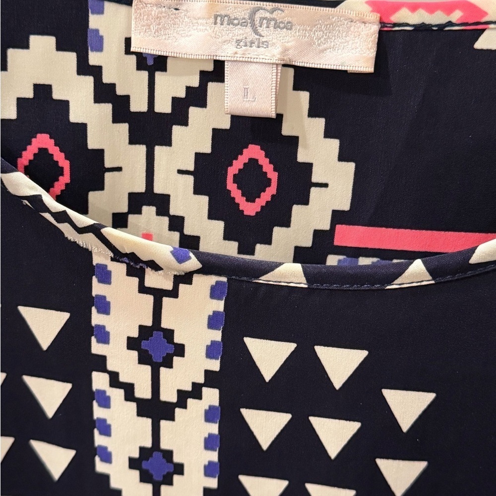Moa Moa Navy and Pink Geometric Long Sleeve Top - Picture 2 of 4